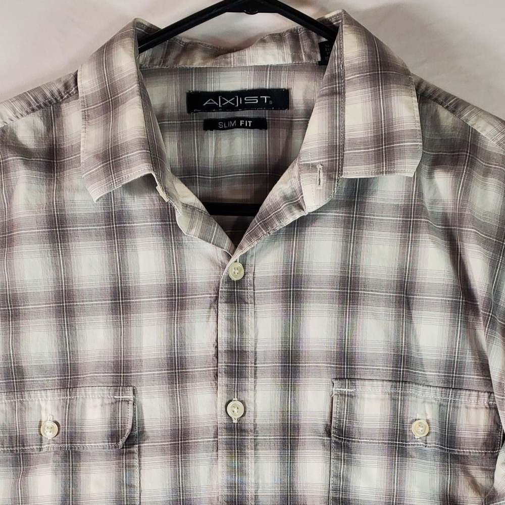 AXIST‎ Mens Slim Fit Plaid Long Sleeve Button Down Shirt Size L